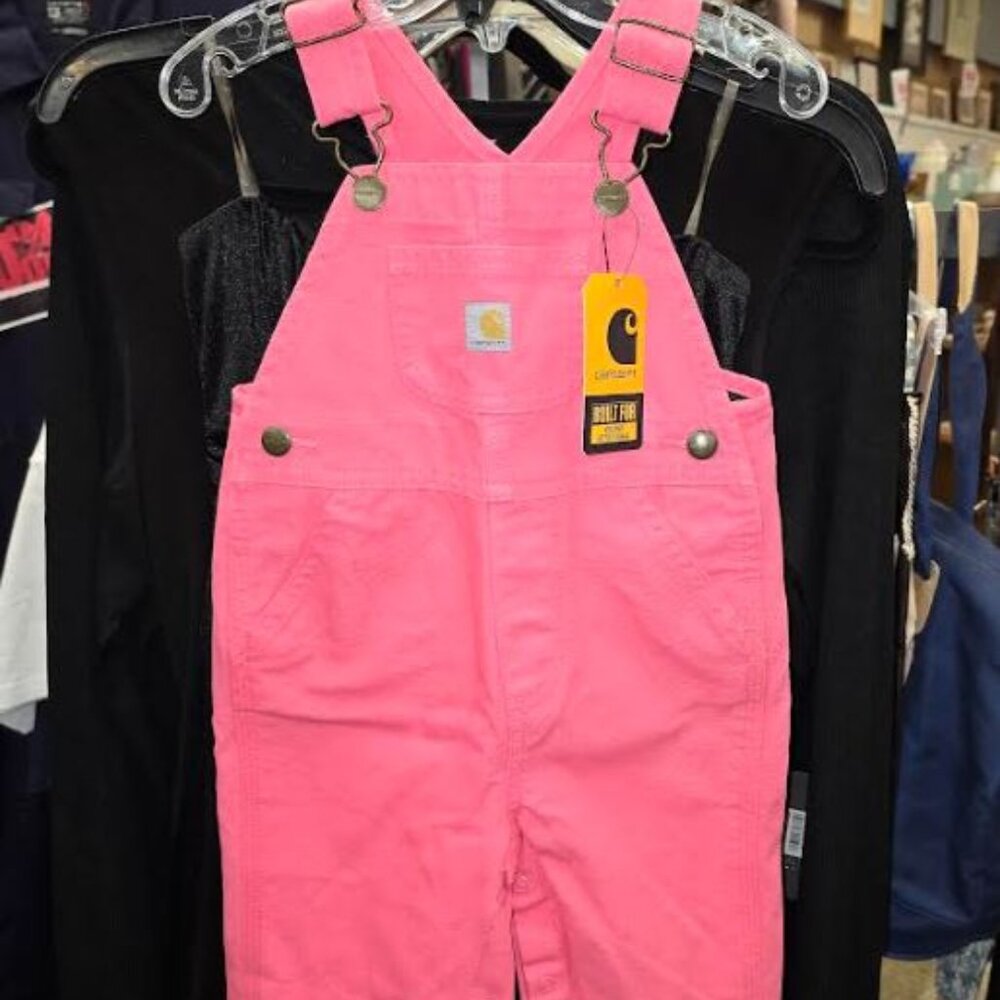 NWT Carhartt Girls Loose Fit Canvas Bib Overall Pink Lemonade Size 12M